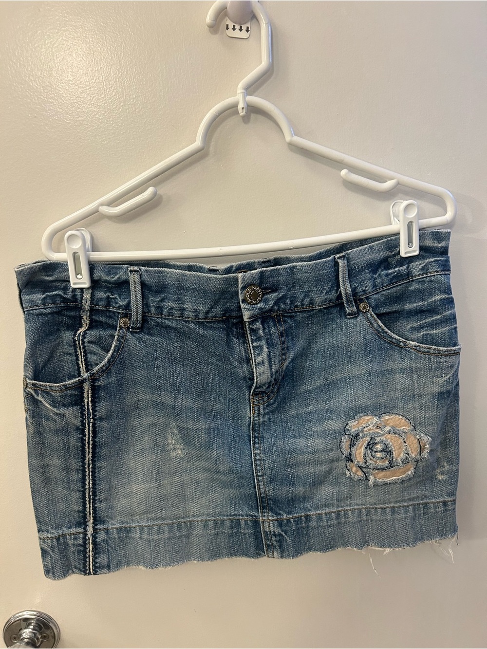 Special Edition Old Navy Blue Denim Mini Skirt with Embroidered Rose